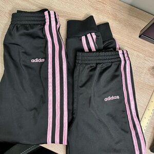 Adidas Girls Track Pants 6X Tall Black Pink Stripe Set of 2